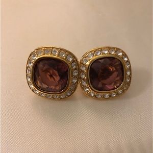 Vintage Monet Purple Faceted Crystal Rhinestone Pierced Clip Gold toned.